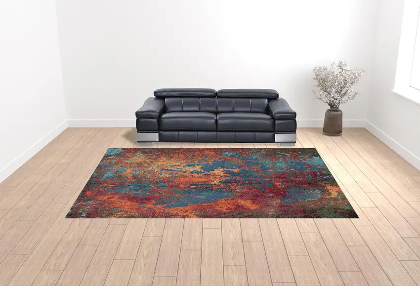 Blue and Orange Abstract Power Loom Area Rug Photo 2