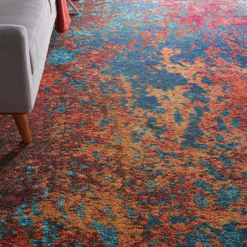 Blue and Orange Abstract Power Loom Area Rug Photo 6