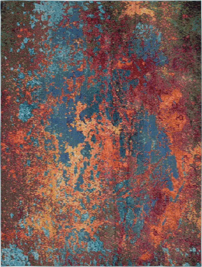 Blue and Orange Abstract Power Loom Area Rug Photo 1