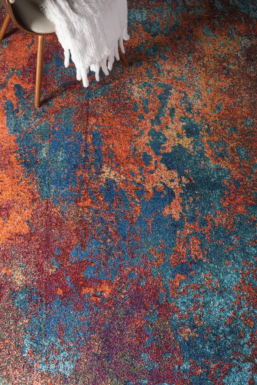Blue and Orange Abstract Power Loom Area Rug Photo 9