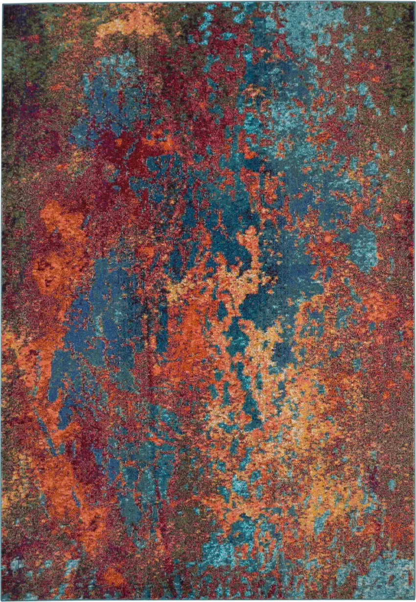 Blue and Orange Abstract Power Loom Area Rug Photo 1