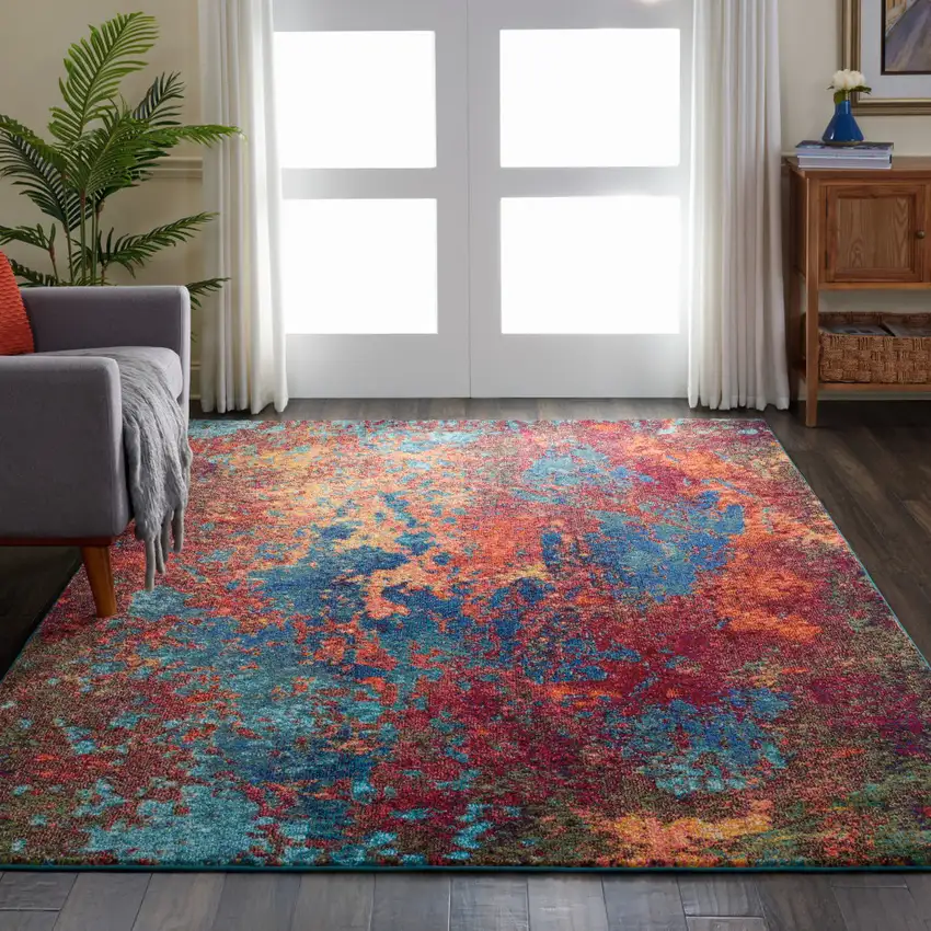 Blue and Orange Abstract Power Loom Area Rug Photo 5