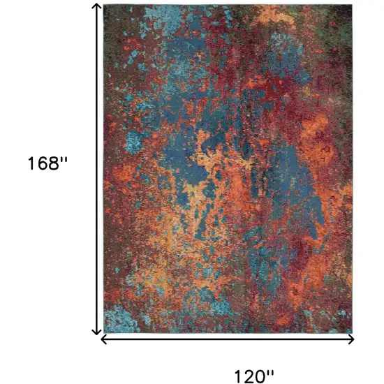 Blue and Orange Abstract Power Loom Area Rug Photo 3