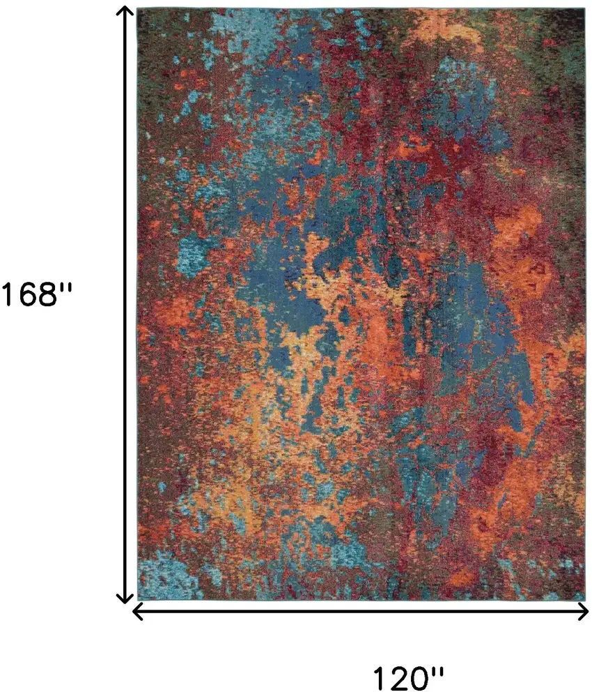 Blue and Orange Abstract Power Loom Area Rug Photo 3