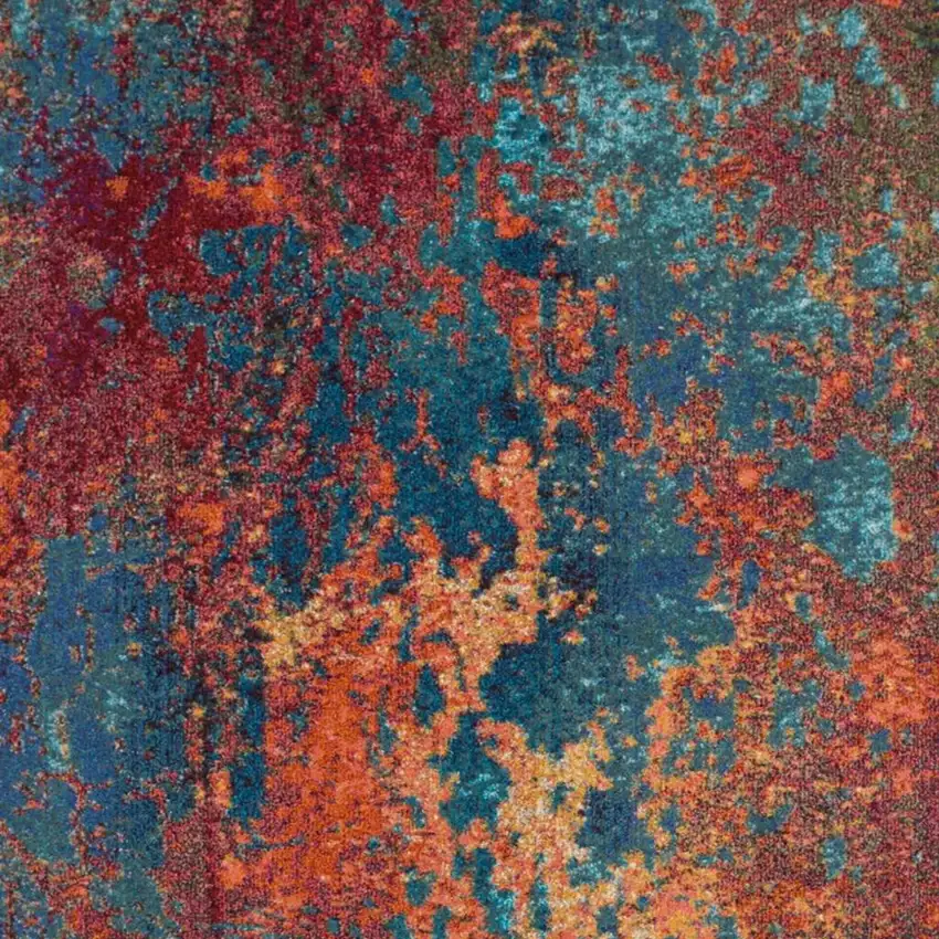 Blue and Orange Abstract Power Loom Area Rug Photo 2