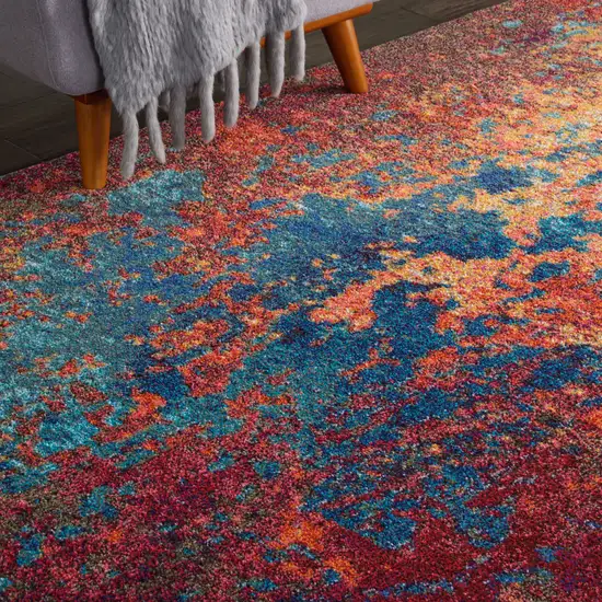 Blue and Orange Abstract Power Loom Area Rug Photo 6