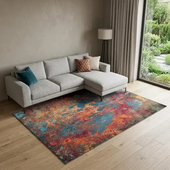 Blue and Orange Abstract Power Loom Area Rug Photo 1