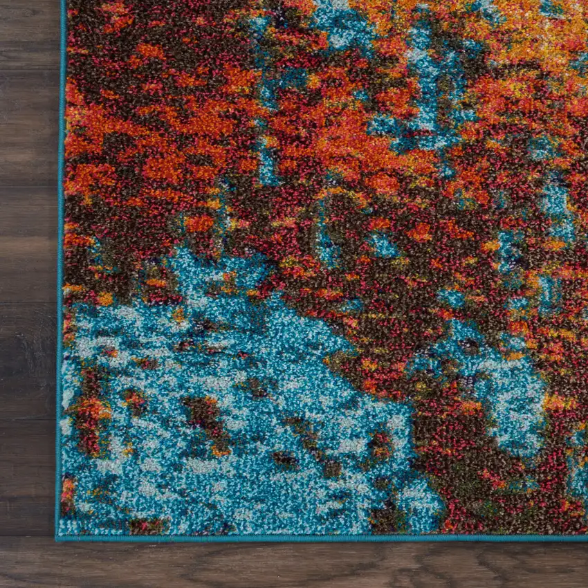Blue and Orange Abstract Power Loom Area Rug Photo 8