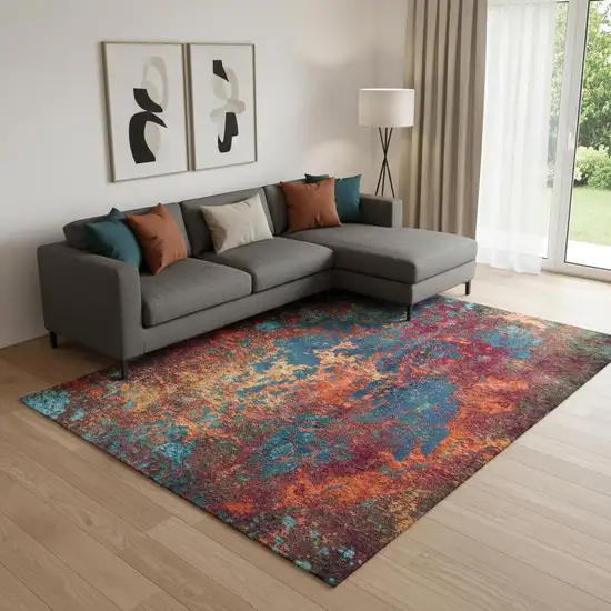 Blue and Orange Abstract Power Loom Area Rug Photo 1