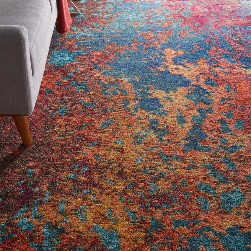 Blue and Orange Abstract Power Loom Area Rug Photo 6