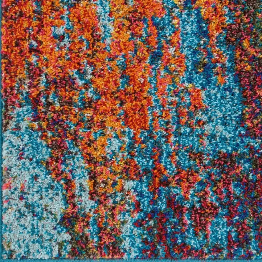 Blue and Orange Abstract Power Loom Area Rug Photo 4