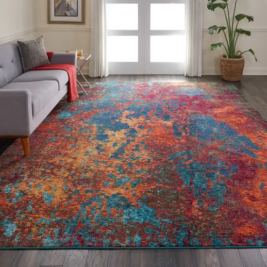 Blue and Orange Abstract Power Loom Area Rug Photo 5