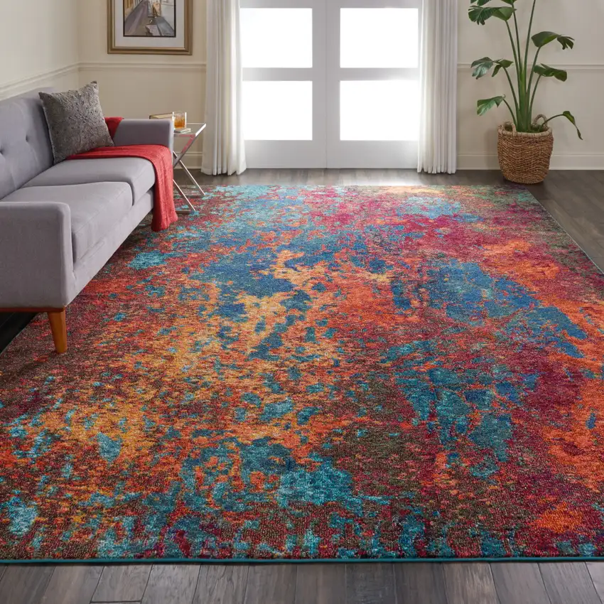 Blue and Orange Abstract Power Loom Area Rug Photo 6