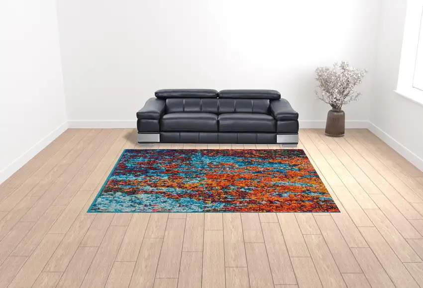 Blue and Orange Abstract Power Loom Area Rug Photo 3