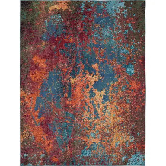 Blue and Orange Abstract Power Loom Area Rug Photo 1