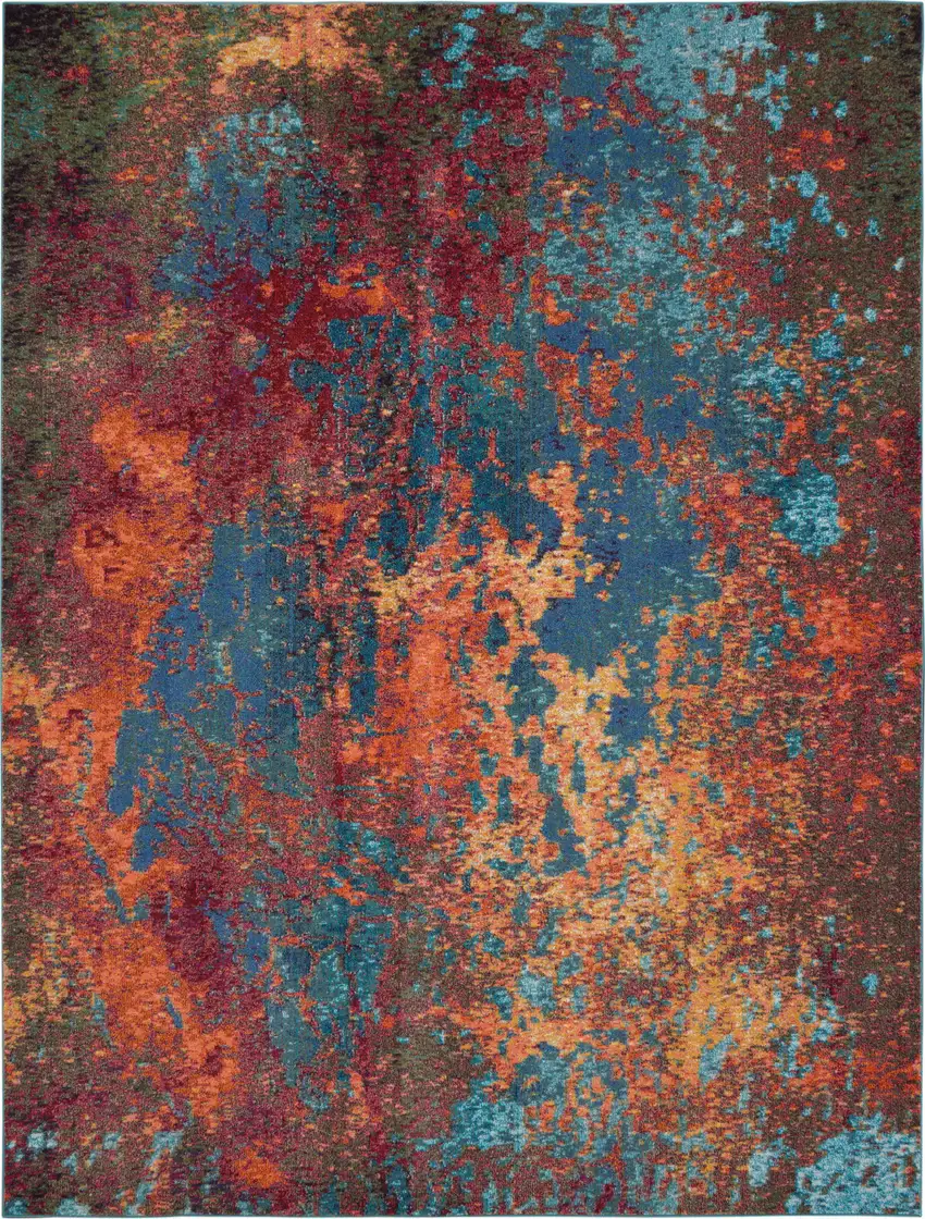 Blue and Orange Abstract Power Loom Area Rug Photo 1