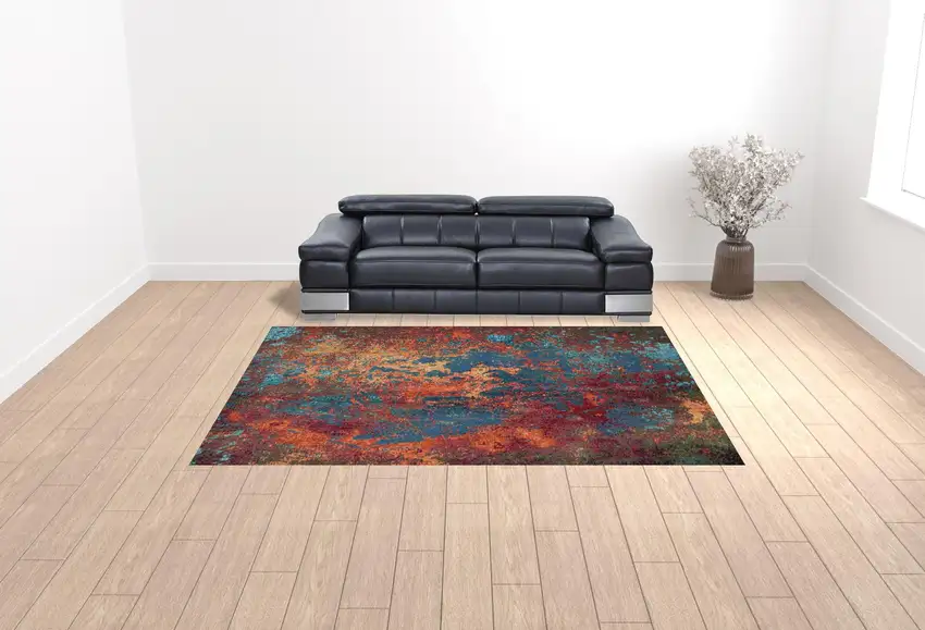 Blue and Orange Abstract Power Loom Area Rug Photo 2
