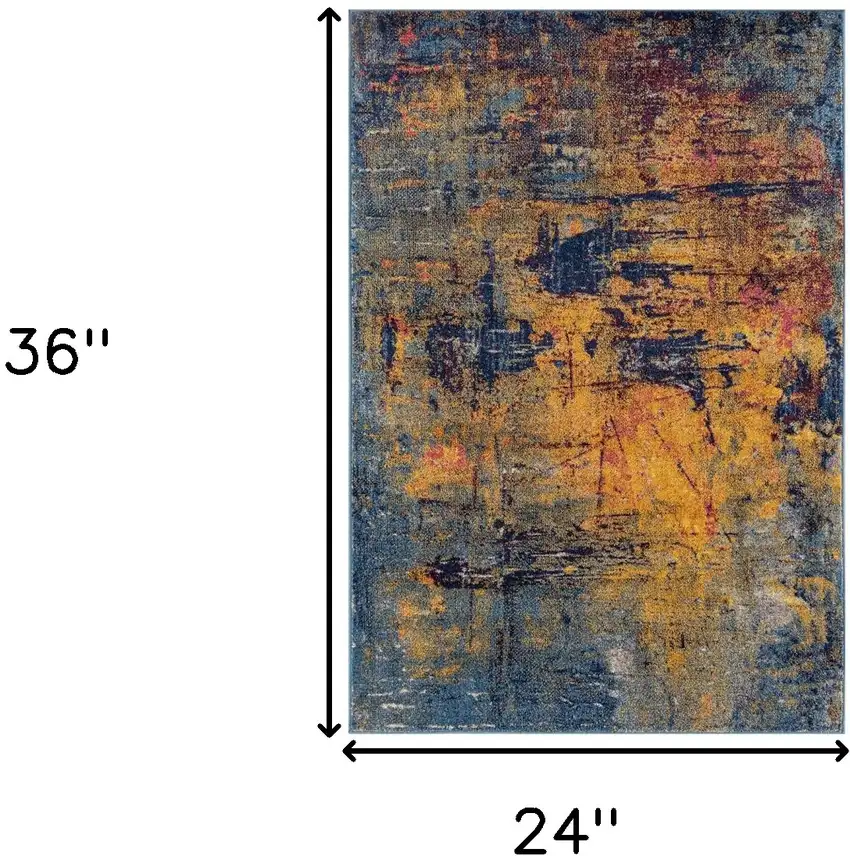 Blue and Orange Abstract Power Loom Area Rug Photo 5