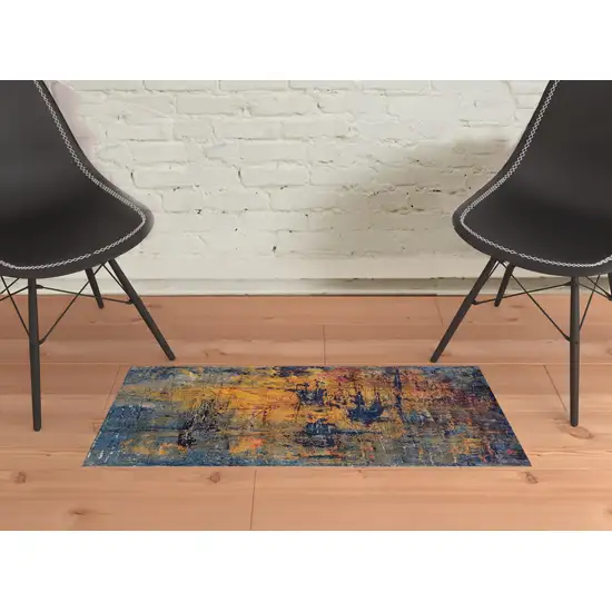Blue and Orange Abstract Power Loom Area Rug Photo 2