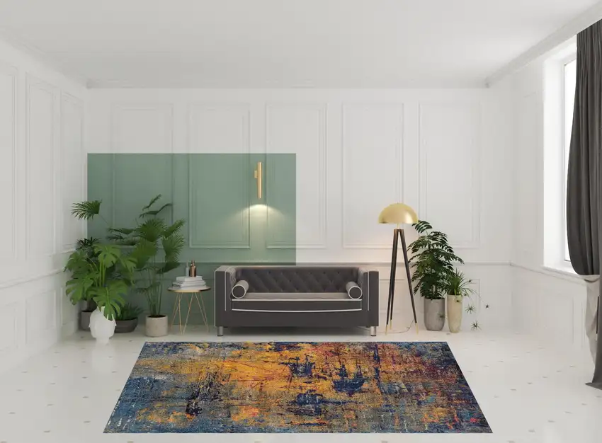 Blue and Orange Abstract Power Loom Area Rug Photo 2