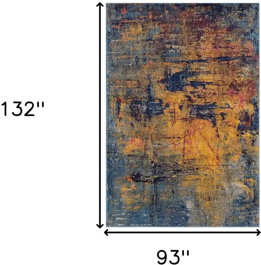 Blue and Orange Abstract Power Loom Area Rug Photo 5