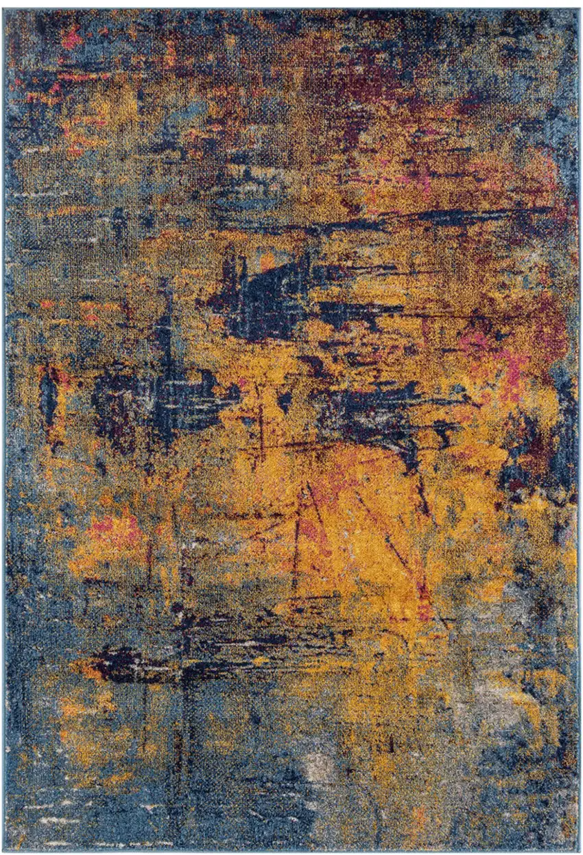 Blue and Orange Abstract Power Loom Area Rug Photo 1