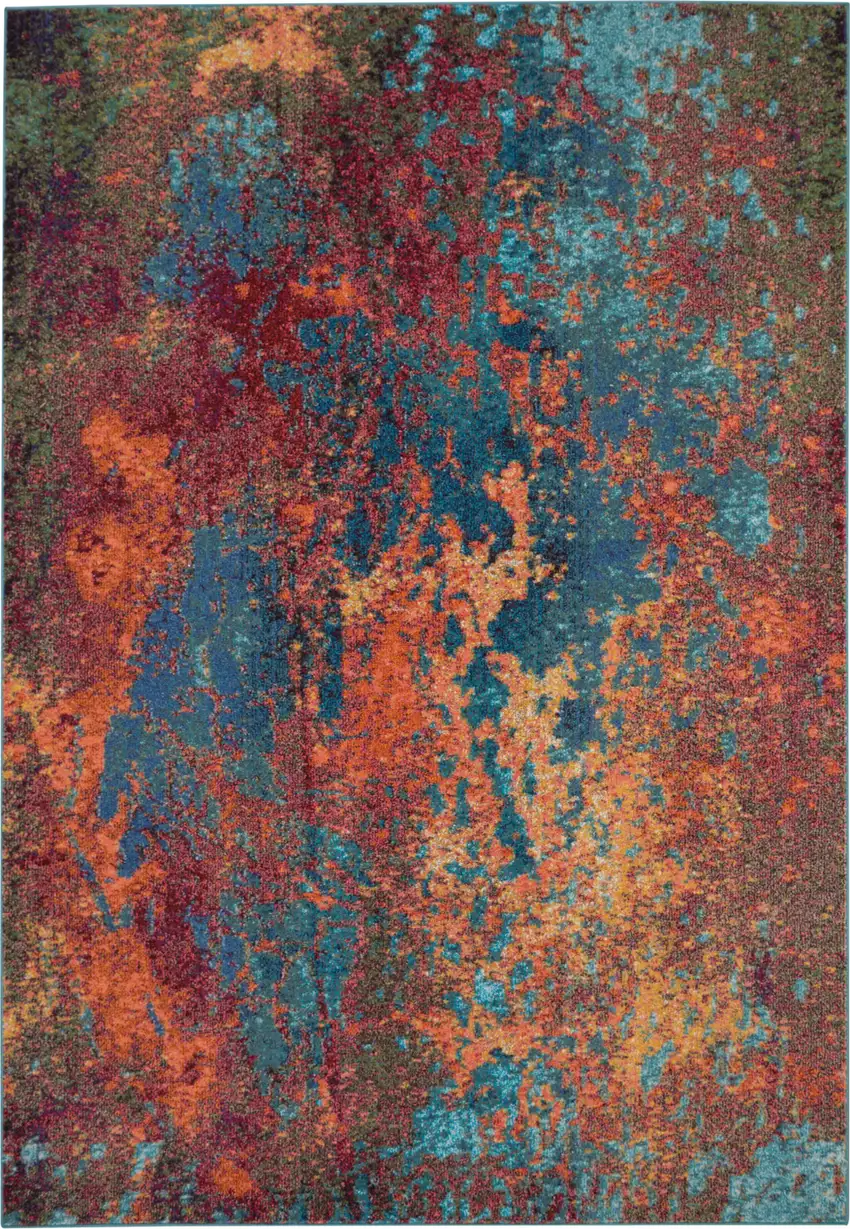 Blue and Orange Abstract Power Loom Area Rug Photo 1