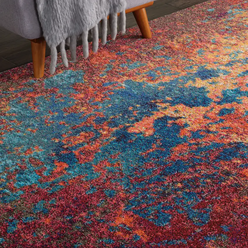 Blue and Orange Abstract Power Loom Area Rug Photo 6