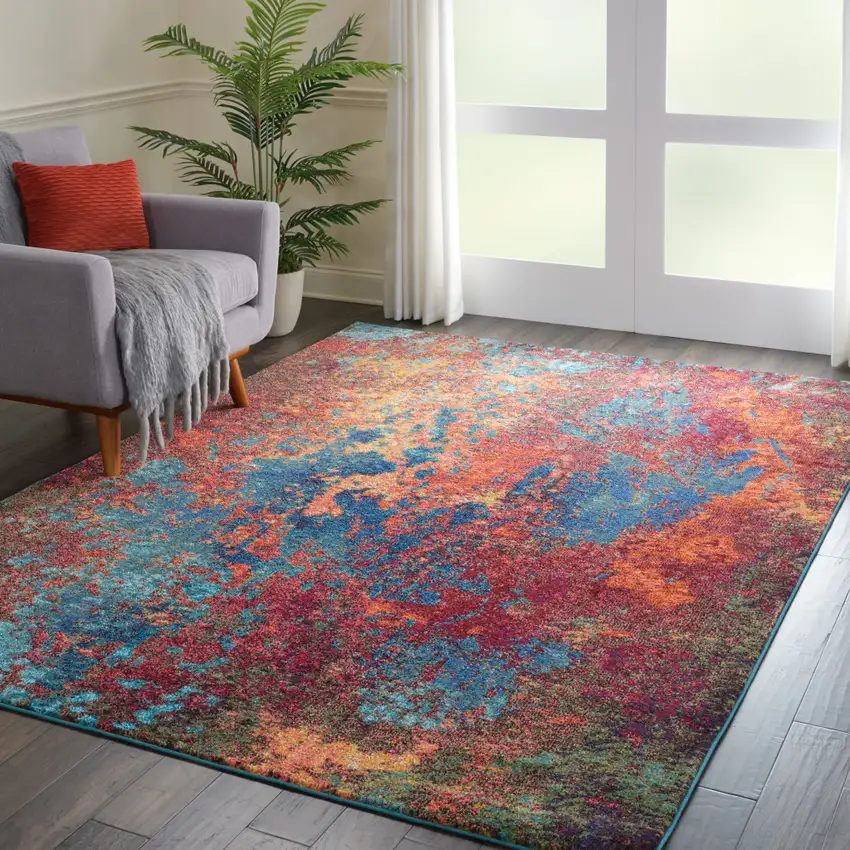 Blue and Orange Abstract Power Loom Area Rug Photo 7