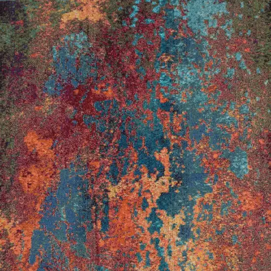 Blue and Orange Abstract Power Loom Area Rug Photo 4