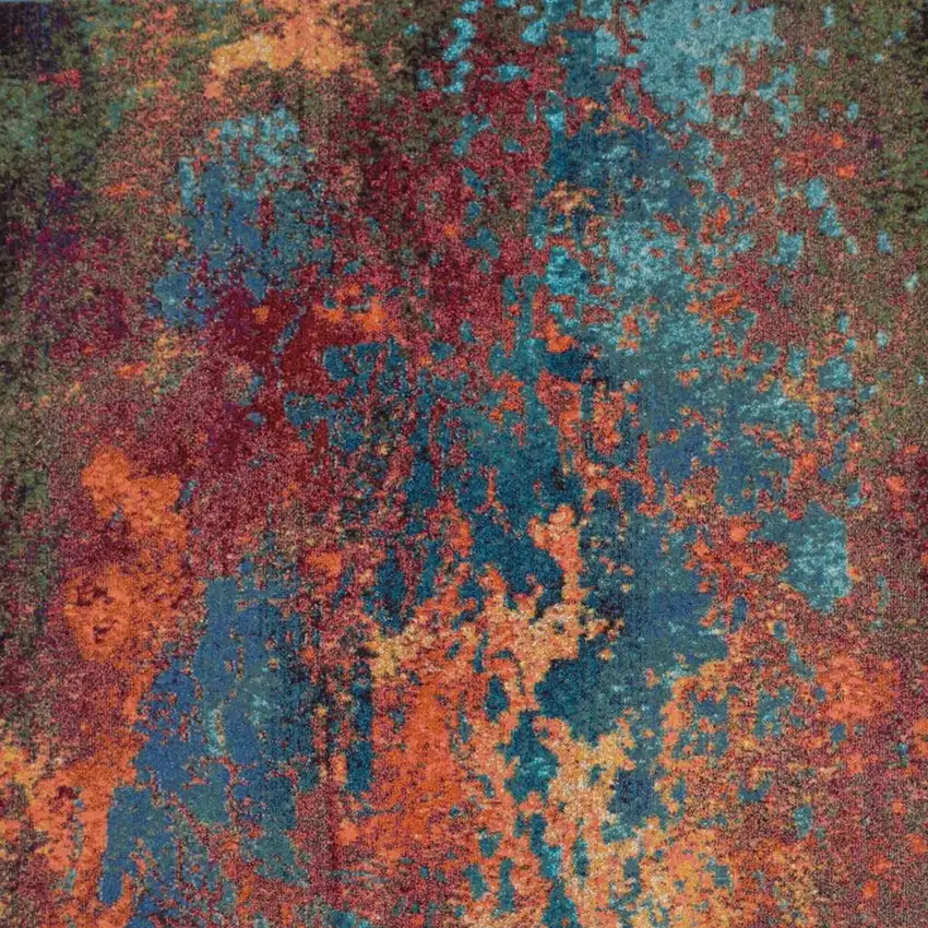 Blue and Orange Abstract Power Loom Area Rug Photo 4