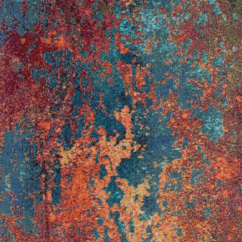 Blue and Orange Abstract Power Loom Area Rug Photo 2
