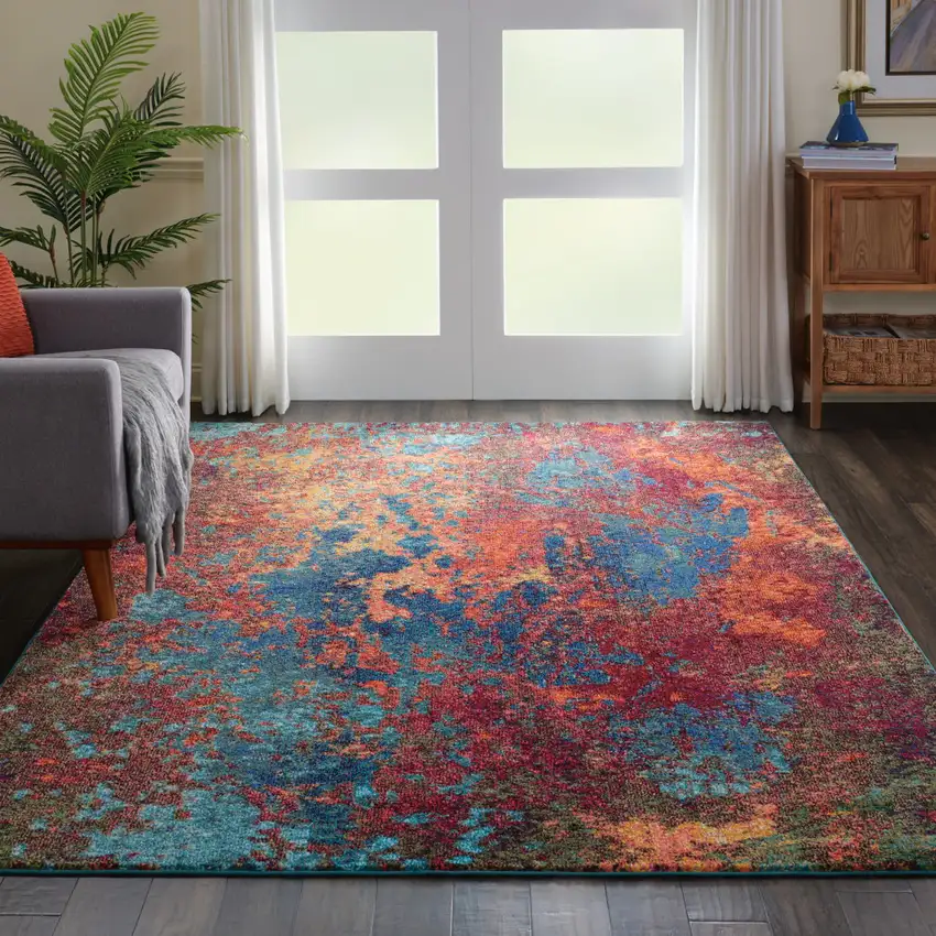 Blue and Orange Abstract Power Loom Area Rug Photo 5