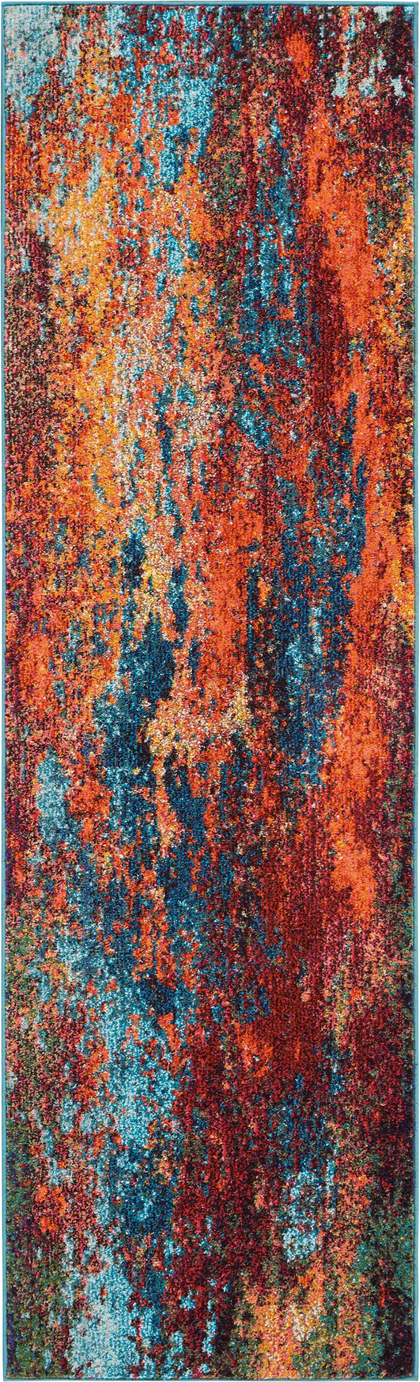 Blue and Orange Abstract Power Loom Runner Rug Photo 2