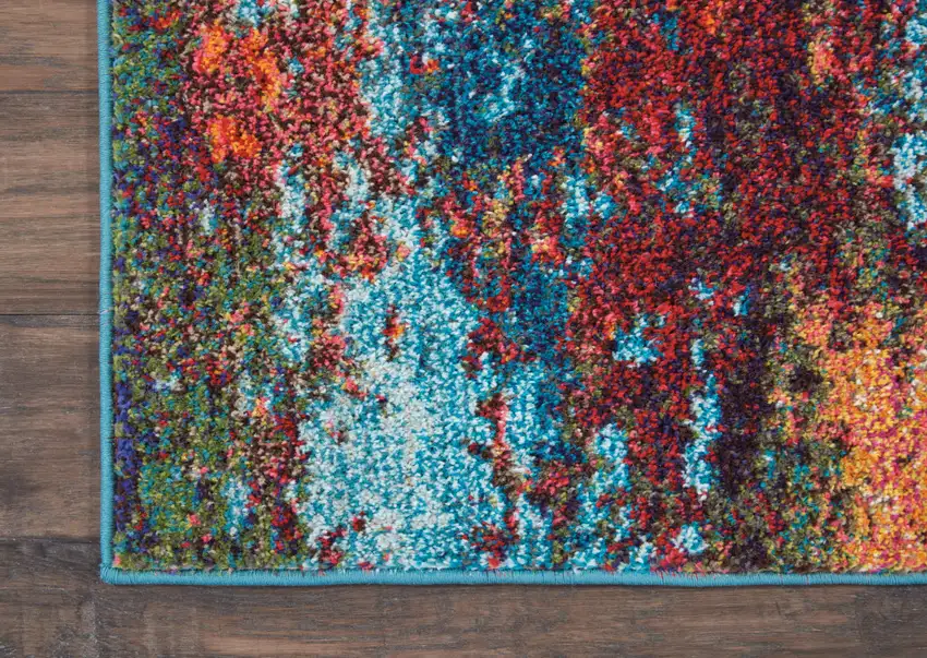 Blue and Orange Abstract Power Loom Runner Rug Photo 6