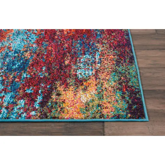 12' Blue And Orange Abstract Runner Rug Photo 9