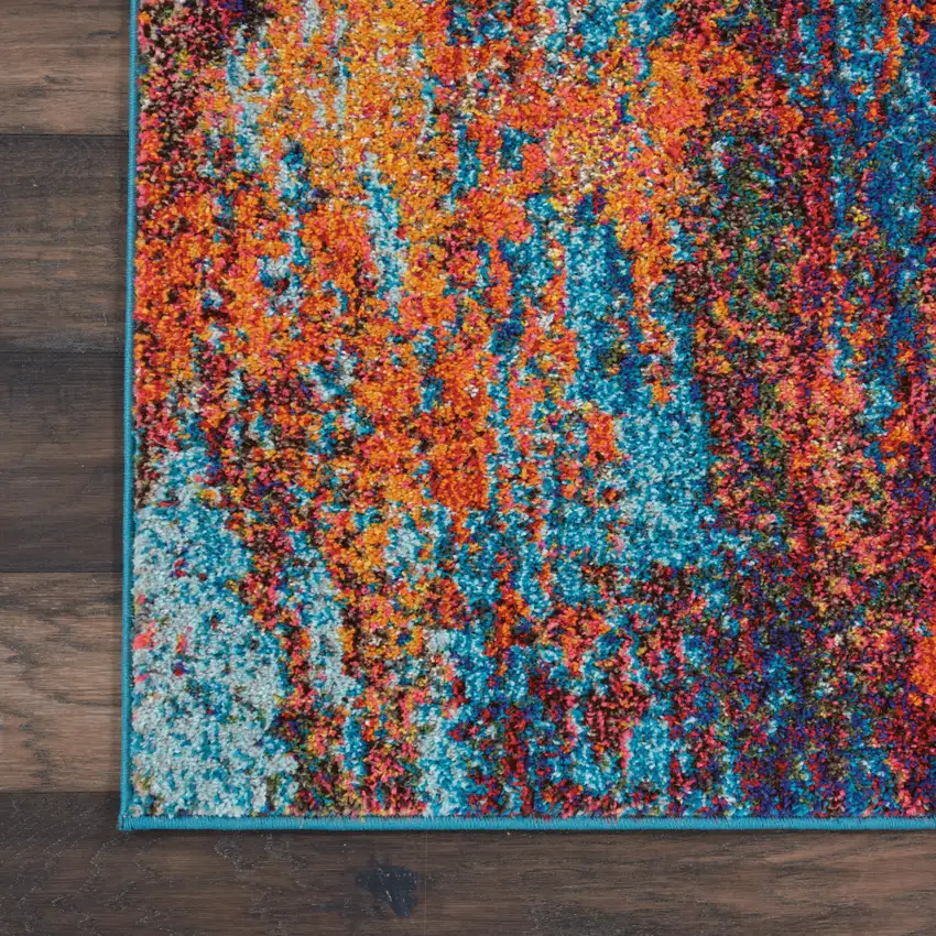 12' Blue And Orange Abstract Runner Rug Photo 5
