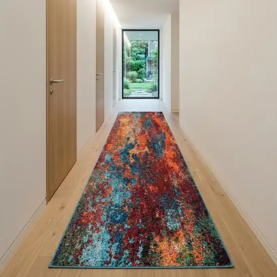 12' Blue And Orange Abstract Runner Rug Photo 1