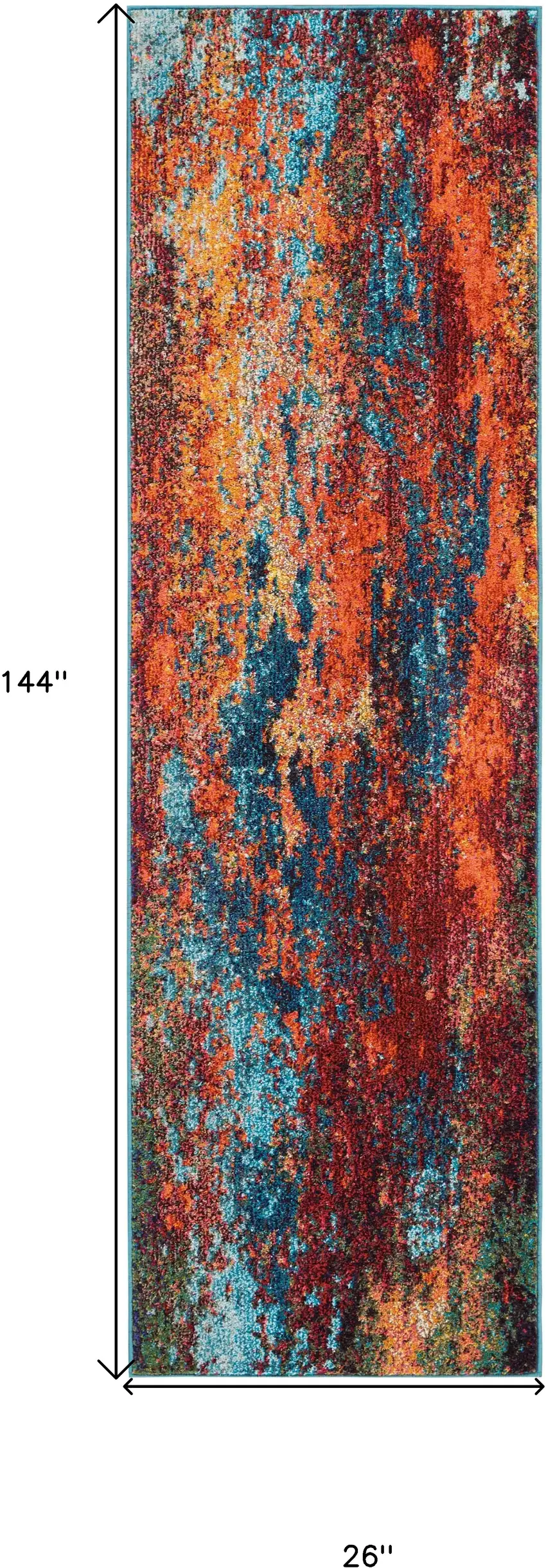 Blue and Orange Abstract Power Loom Runner Rug Photo 3