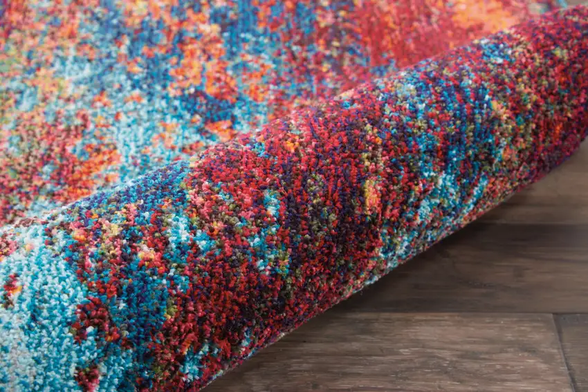 Blue and Orange Abstract Power Loom Runner Rug Photo 5