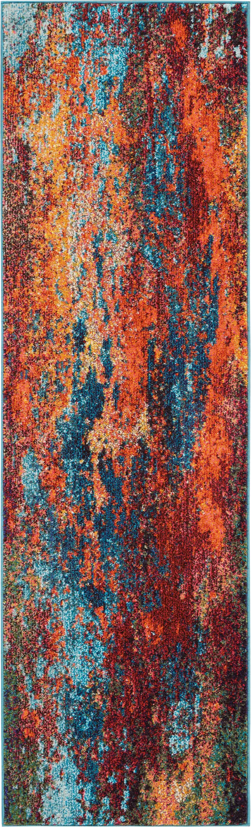 12' Blue And Orange Abstract Runner Rug Photo 1