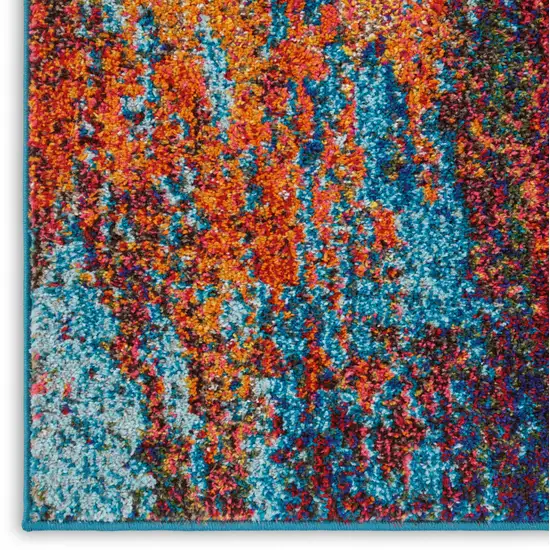 12' Blue And Orange Abstract Runner Rug Photo 8