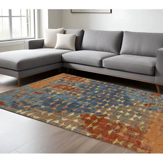 Blue Red And Orange Abstract Area Rug Photo 1