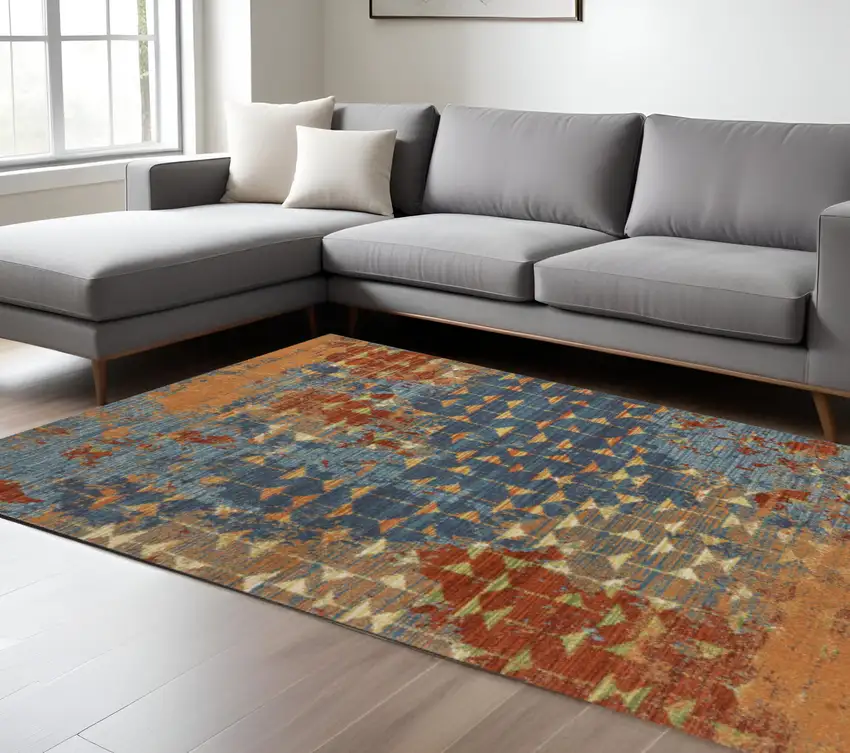 Blue Red And Orange Abstract Area Rug Photo 1