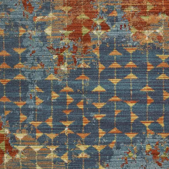 Blue Red And Orange Abstract Area Rug Photo 7
