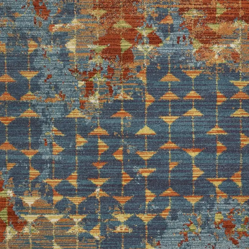 Blue Red And Orange Abstract Area Rug Photo 7