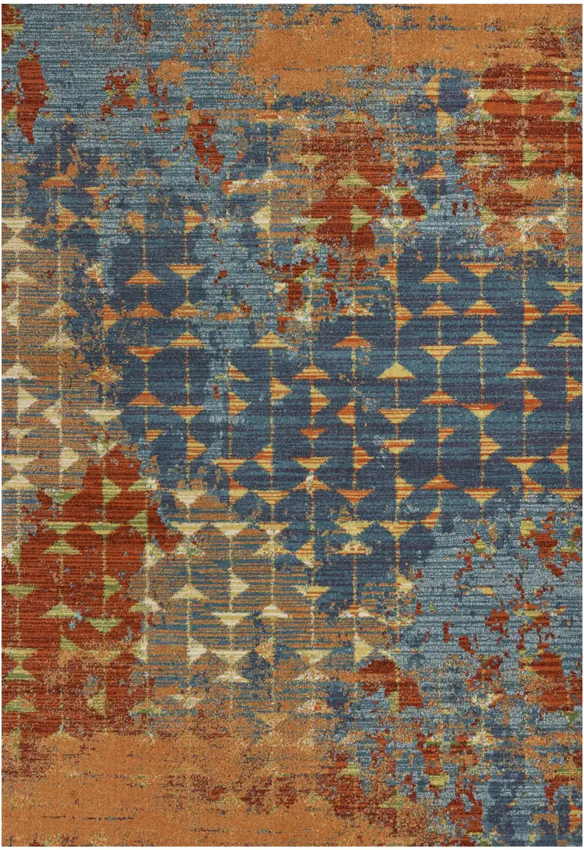 Blue Red And Orange Abstract Area Rug Photo 2