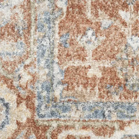 Blue and Orange Floral Medallion Power Loom Distressed Washable Area Rug Photo 4