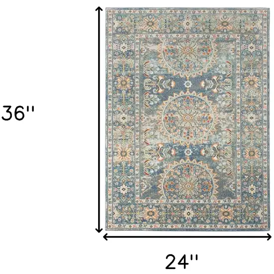 Blue and Orange Floral Medallion Stain Resistant Indoor Outdoor Area Rug Photo 9