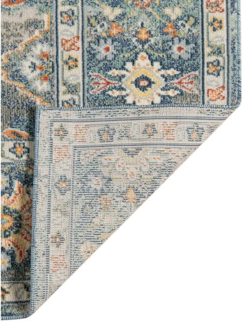 Blue and Orange Floral Medallion Stain Resistant Indoor Outdoor Area Rug Photo 4